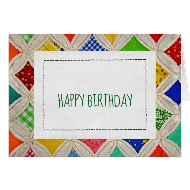 Cathedral Window quilt mönster för födelsedag Hälsningskort (Framsidan Horizontal)