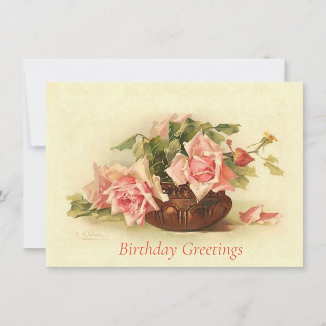 Catherine Klein Rosa ros Vas Birthday Postcard Anteckningskort (Framsida)