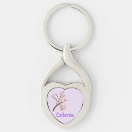 Catherine Sakura Blommar Gren Heart Twisted Heart Silverfärgad Nyckelring