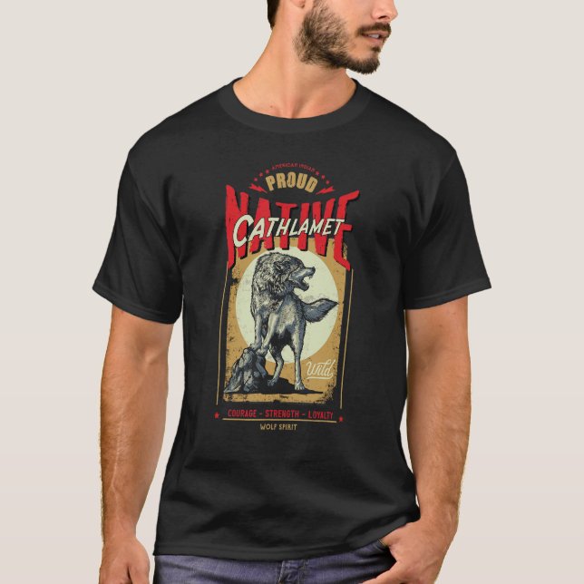 Cathlamet uramerikansk indian född vargande  t shirt (Framsida)