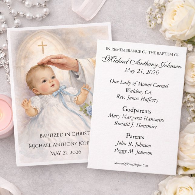 Catholic Baby Boy Baptismal Remembrance Holy Card Visitkort (Skapare uppladdad)
