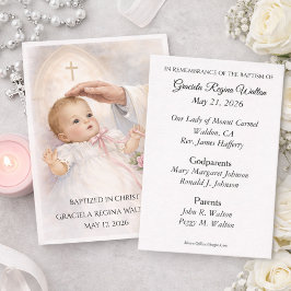 Catholic Baby Girl Baptismal Remembrance Holy Card Visitkort