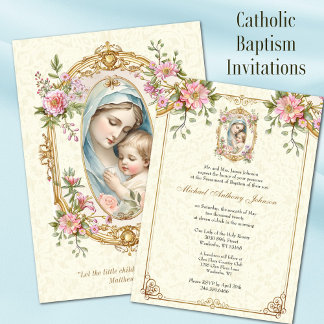 Catholic Baptism Christening Blessed Mother Jesus Inbjudningar