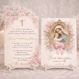 Catholic Baptism Christening Mary Jesus Roses Inbjudningar