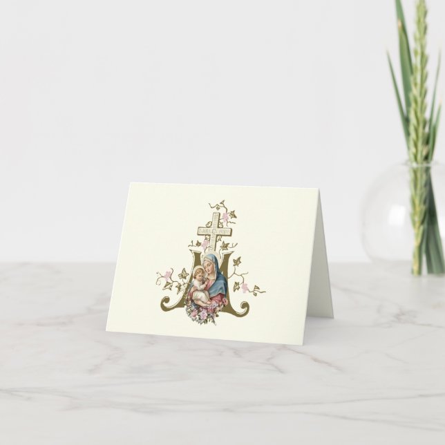 Catholic Blessed Mother Jesus Floral Marian Cross  Helgkort (Framsida)