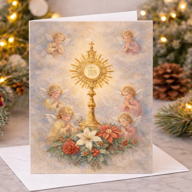 Catholic Christmas Eucharistic Adoration Angels Helgkort (Skapare uppladdad)