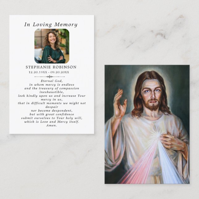 Catholic Divine Mercy Jesus Funeral Prayer Card Visitkort (Fram/baksida)