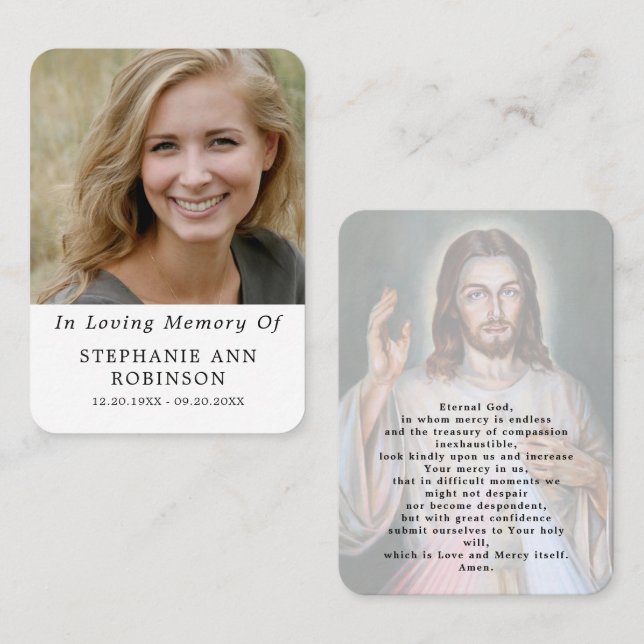  Catholic Divine Mercy Jesus Funeral Prayer Card Visitkort (Fram/baksida)