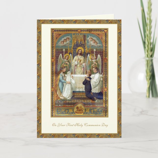 Catholic First Holy Communion Jesus Angels  Kort (Framsida)