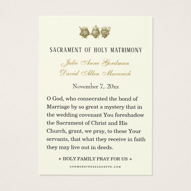 Catholic Floral Gold Wedding Holy Card Visitkort (Baksidan)