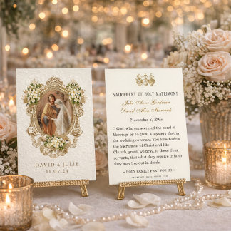 Catholic Floral Gold Wedding Holy Card Visitkort