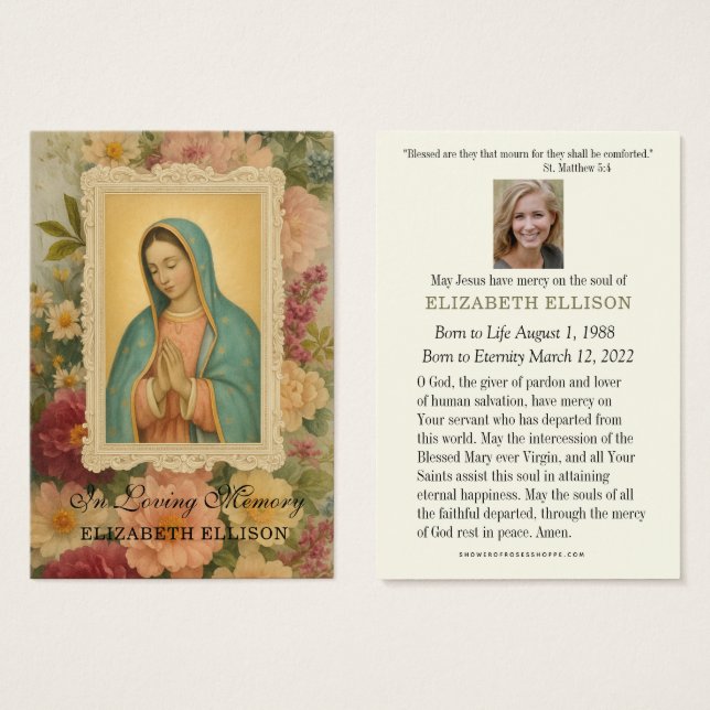 Catholic Funeral Blessed Mary Floral Visitkort (Framsida & baksida)