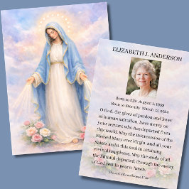 Catholic Funeral Mary Memorial Prayer Holy Card Visitkort