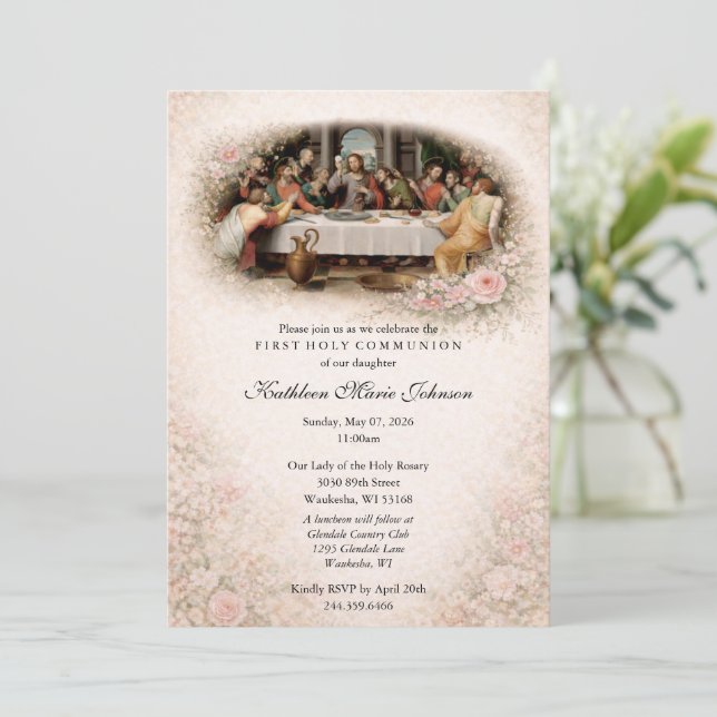 Catholic Jesus First Communion Invitations Inbjudningar (Stående Fram)