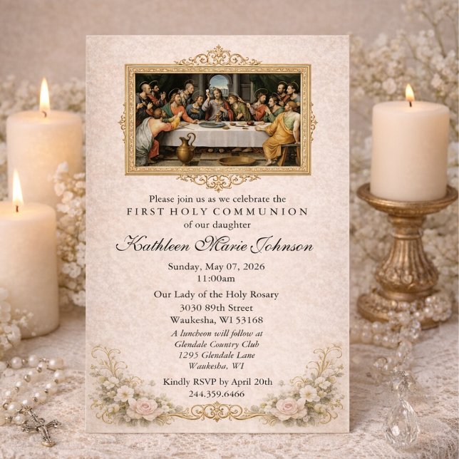 Catholic Jesus Girl First Communion Invitations Inbjudningar (Skapare uppladdad)