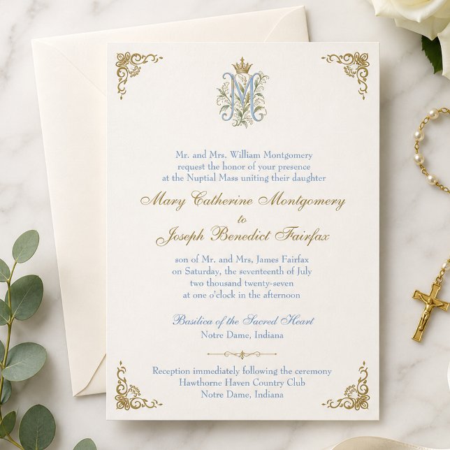 Catholic Marian Monogram Nuptial Mass Wedding Inbjudningar (Skapare uppladdad)