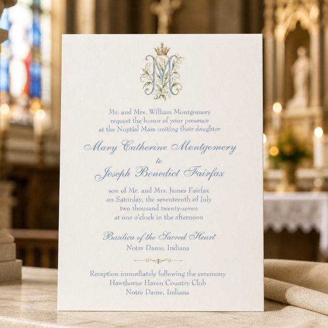 Catholic Marian Monogram Nuptial Mass Wedding Inbjudningar (Skapare uppladdad)