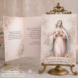 Catholic Mother Mary Pink Roses Valentine Helgkort