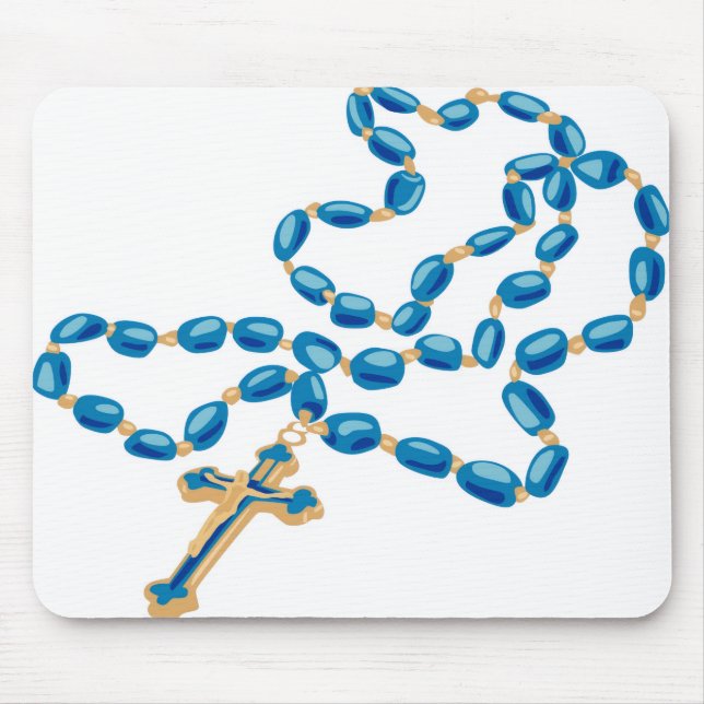 Catholic Mouse Pad White w/ Beautiful Blue Rosary Musmatta (Framsidan)