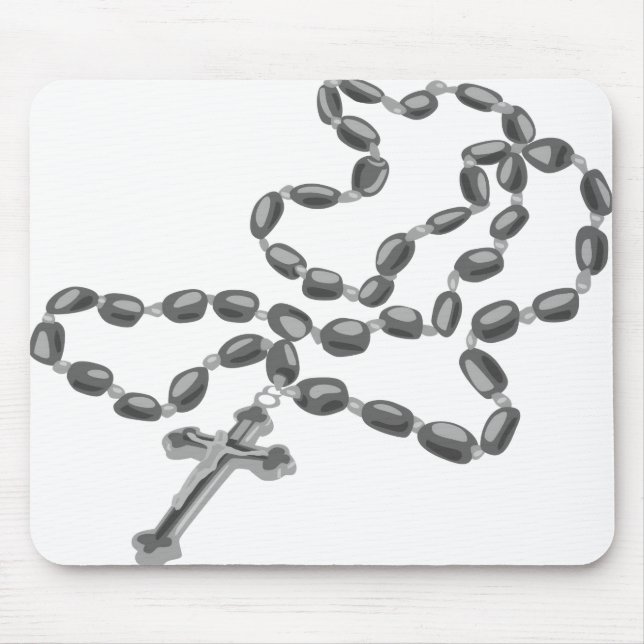 Catholic Mouse Pad White with Black Rosary Musmatta (Framsidan)