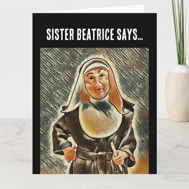 CATHOLIC NUN BIRTHDAY FUNNY GREETY CARD KORT (Framsida)