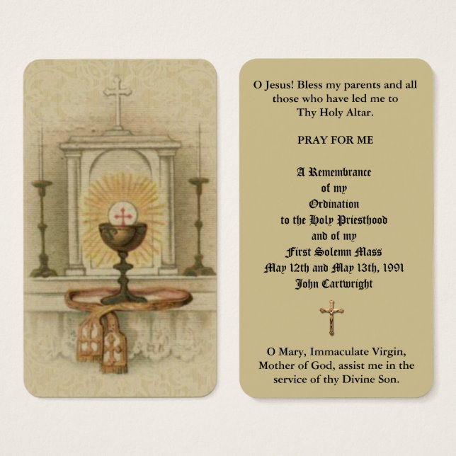 CATHOLIC ORDINATION ALTAR TABERNACLE HELIGA CARDS VISITKORT (Framsida & baksida)