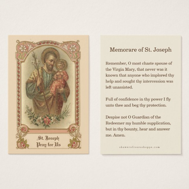 Catholic St. Joseph Memorare Prayer Holy Cards Visitkort (Framsida & baksida)