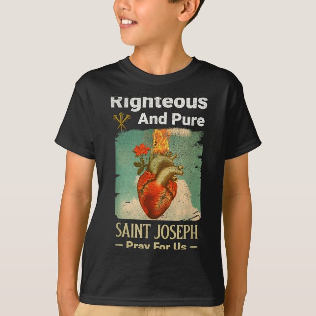 Catholic St. Joseph, Patron Saint Of Fathers, Pray T Shirt (Framsida)