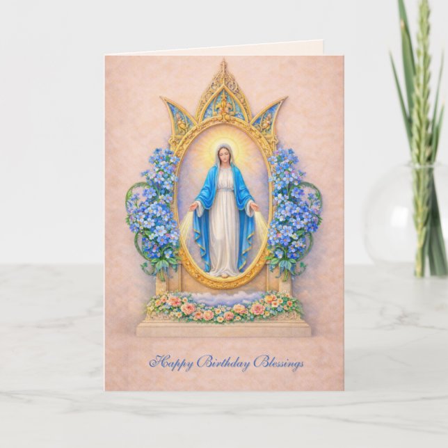 Catholic Virgin Mary Floral Birthday Card Kort (Framsida)