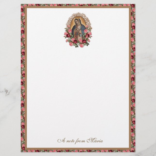 Catholic Virgin Mary Guadalupe Roses Stationery Brevhuvud (Framsida)