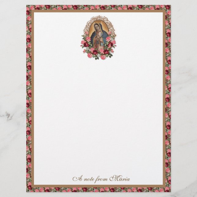 Catholic Virgin Mary Guadalupe Roses Stationery Brevhuvud (Framsida)