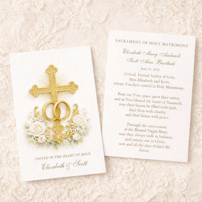 Catholic Wedding Prayer Card  Gold Cross Visitkort (Skapare uppladdad)