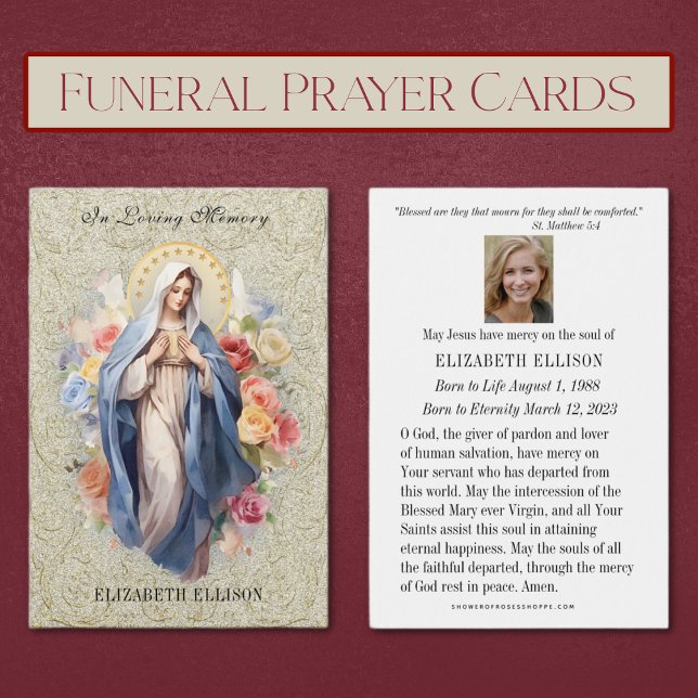 Catholik Funeral Prayer Virgin Mary Heliga Visitkort (Traditional Catholic Funeral Prayer Cards - Easy to Personalize)