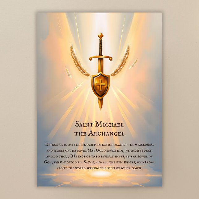 Catholik St. Michael, Archangel Prayer Card (Saint Michael the Archangel Prayer Card Catholic Protection Prayer Design)
