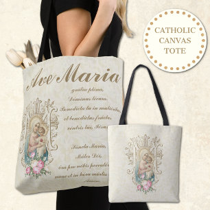 Catholik Virgin Mary Ave Maria Baby Jesus Blommigt Tygkasse