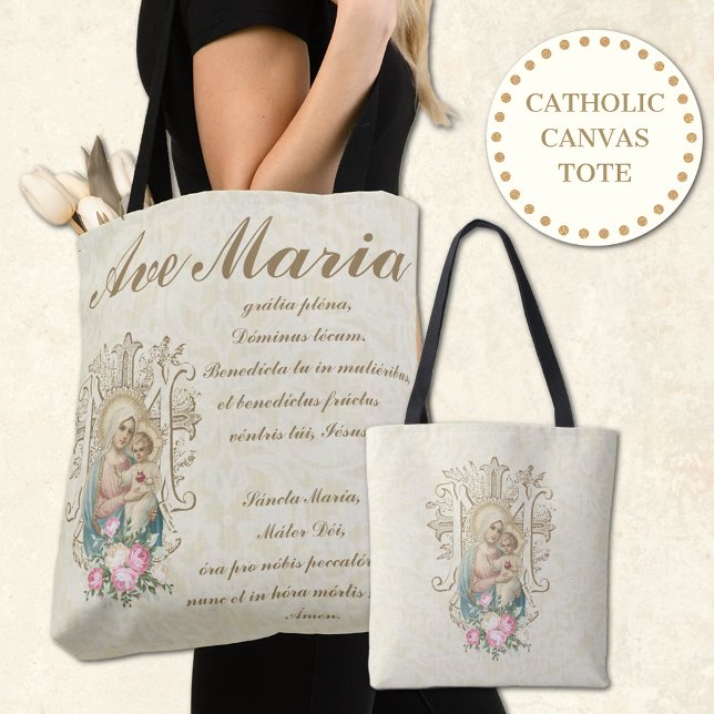 Catholik Virgin Mary Ave Maria Baby Jesus Blommigt Tygkasse (Share your love for Our Blessed Mother, Our Lady of Salvation. )