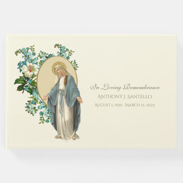 Catholik Virgin Mary Blommigt Memorial Funeral Gästböcker (Framsida)