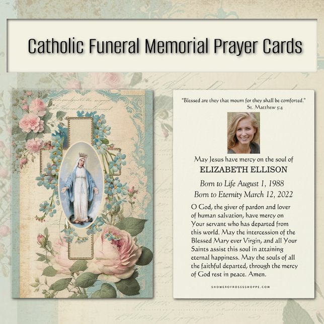 Catholik Virgin Mary Funeral Memorial Prayer Visitkort (Vintage Catholic Funeral Memorial Prayer Cards with Our Lady of Grace)