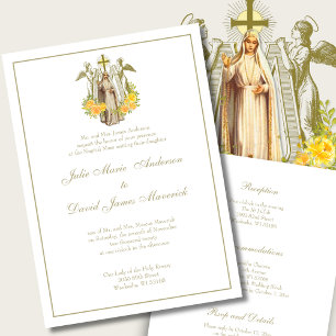 Catholik Virgin Mary Gult Blommigt Bröllop Inbjudningar