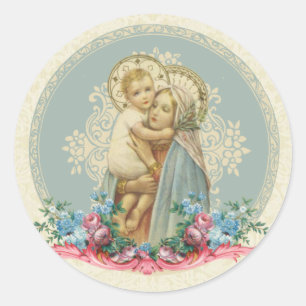 Catholik Virgin Mary Jesus Religiösa Vintage Runt Klistermärke