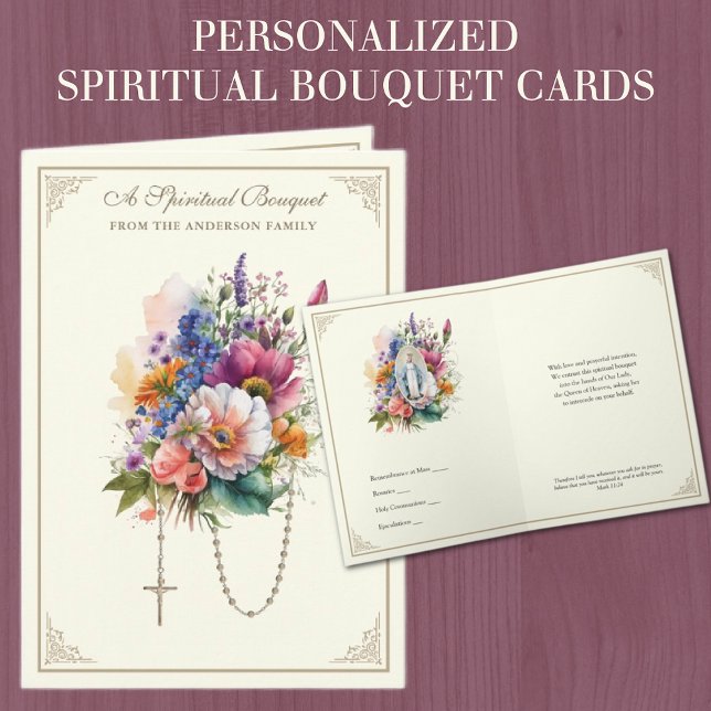 Catholique Andlig Bouquet Prayer Rosary Helgkort (Traditional Catholic Spiritual Bouquet Prayer Cards with Holy Rosary and Our Lady of Grace)