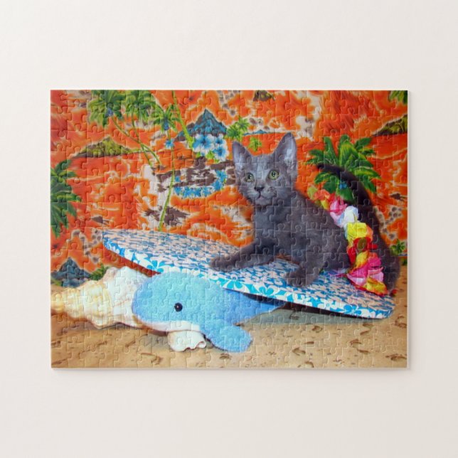 Catianas Hawaiiska Vacation - Surfer-Cat Puzzle Pussel (Horisontell)