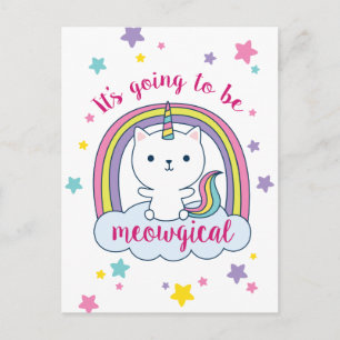 Caticorn Bjud in vykort Vit