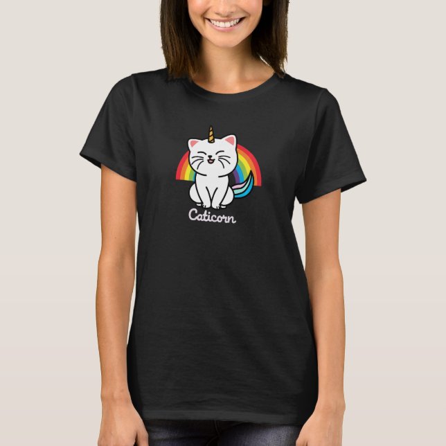Caticorn Cat Unicorn Rainbow T Shirt (Framsida)