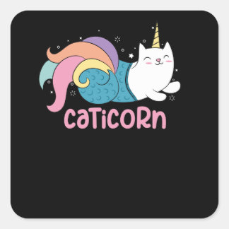 Caticorn Cute Cat Unicorn Sjöjungfru Mix Fyrkantigt Klistermärke