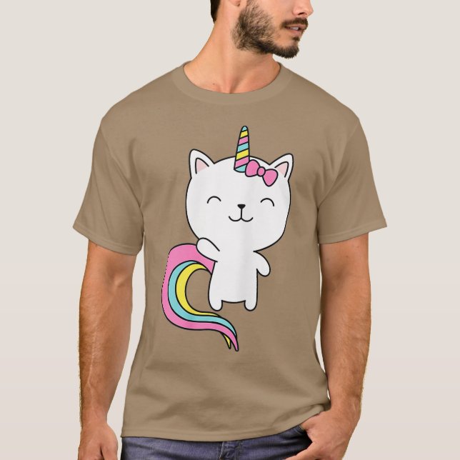 Caticorn Cute Unicorn Horn Rainbow Pastel T Shirt (Framsida)