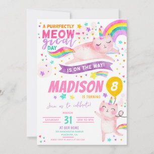 Caticorn Födelsedagsfest Cat unicorn rainbow Inbjudningar