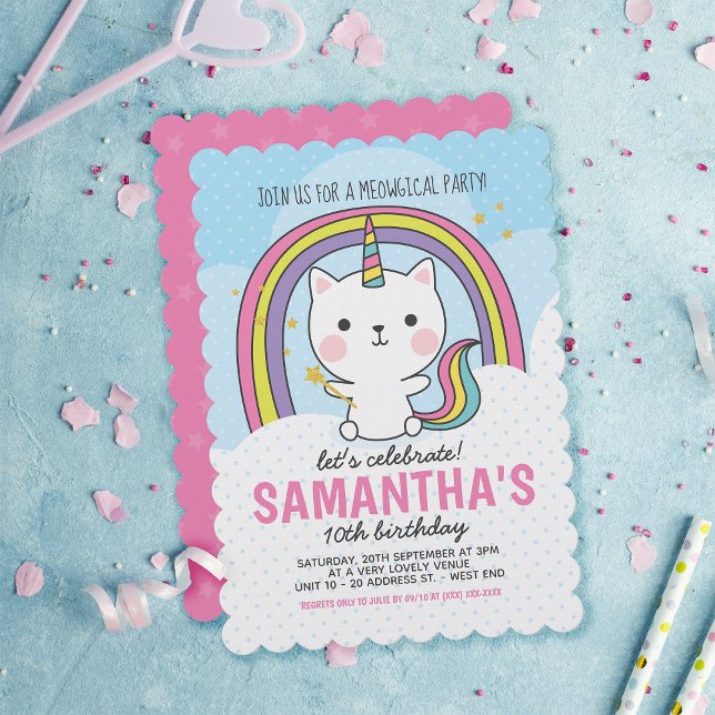 Caticorn Födelsedagsfest Inbjudningar (Skapare uppladdad)