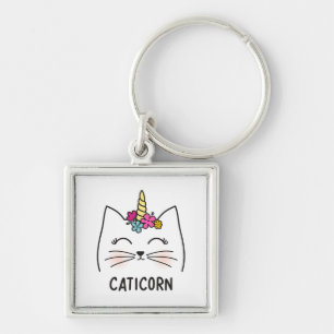 Caticorn Fyrkantig Silverfärgad Nyckelring