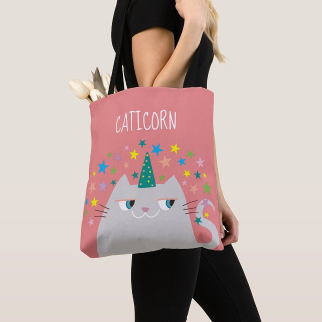 Caticorn Handväskad Söt Katt Enhörning Rosa Tygkasse (Närbild)